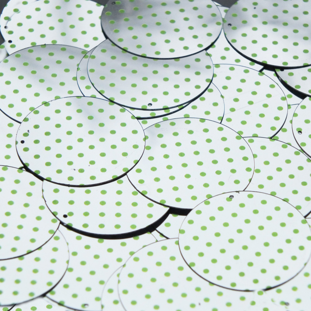 Round Sequin 1.5" Lime Green Polka Dot on Silver Metallic