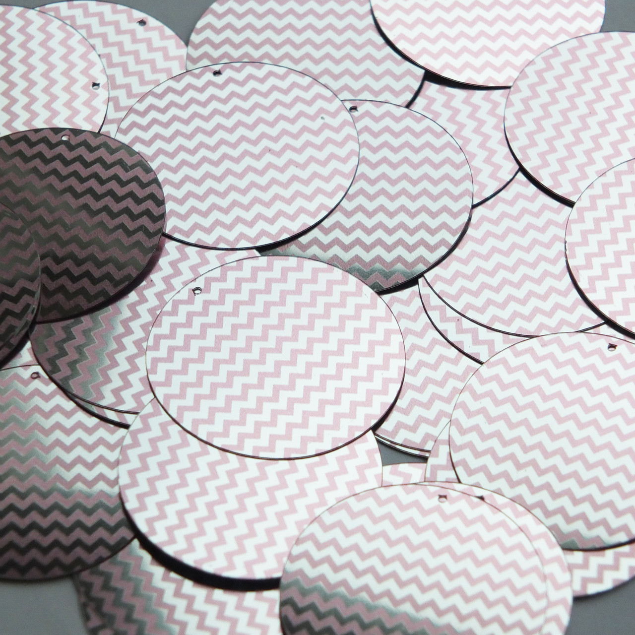 Round Sequin 1.5" Pink Silver Chevron Zig Zag Pattern Metallic