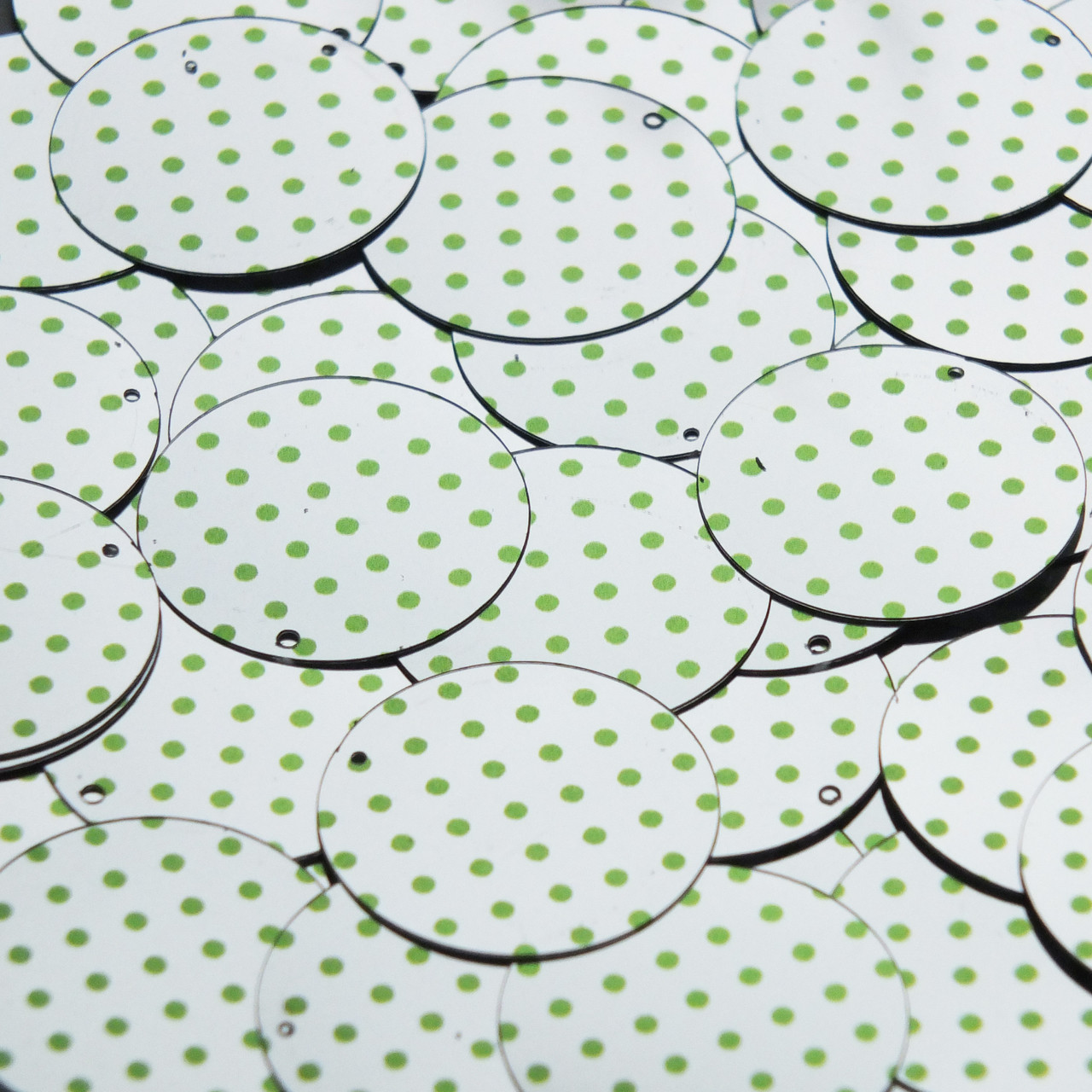Round Sequin 30mm Lime Green Polka Dot on Silver Metallic