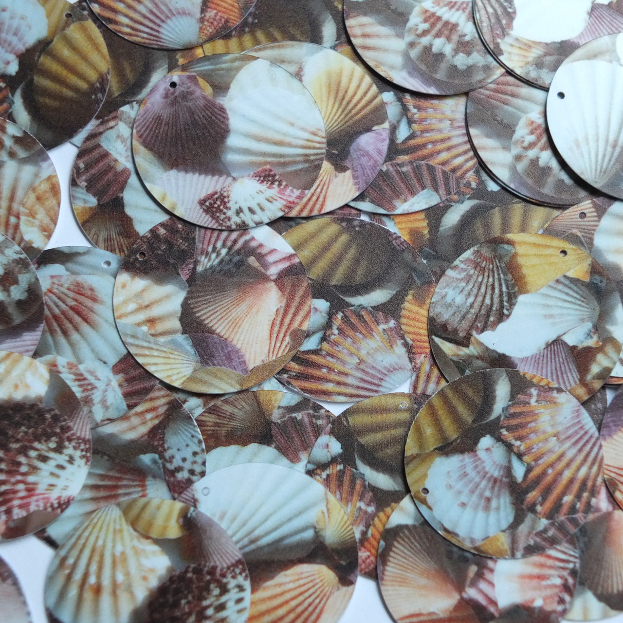 Round Sequin 30mm Brown Pink White Seashell Print Opaque