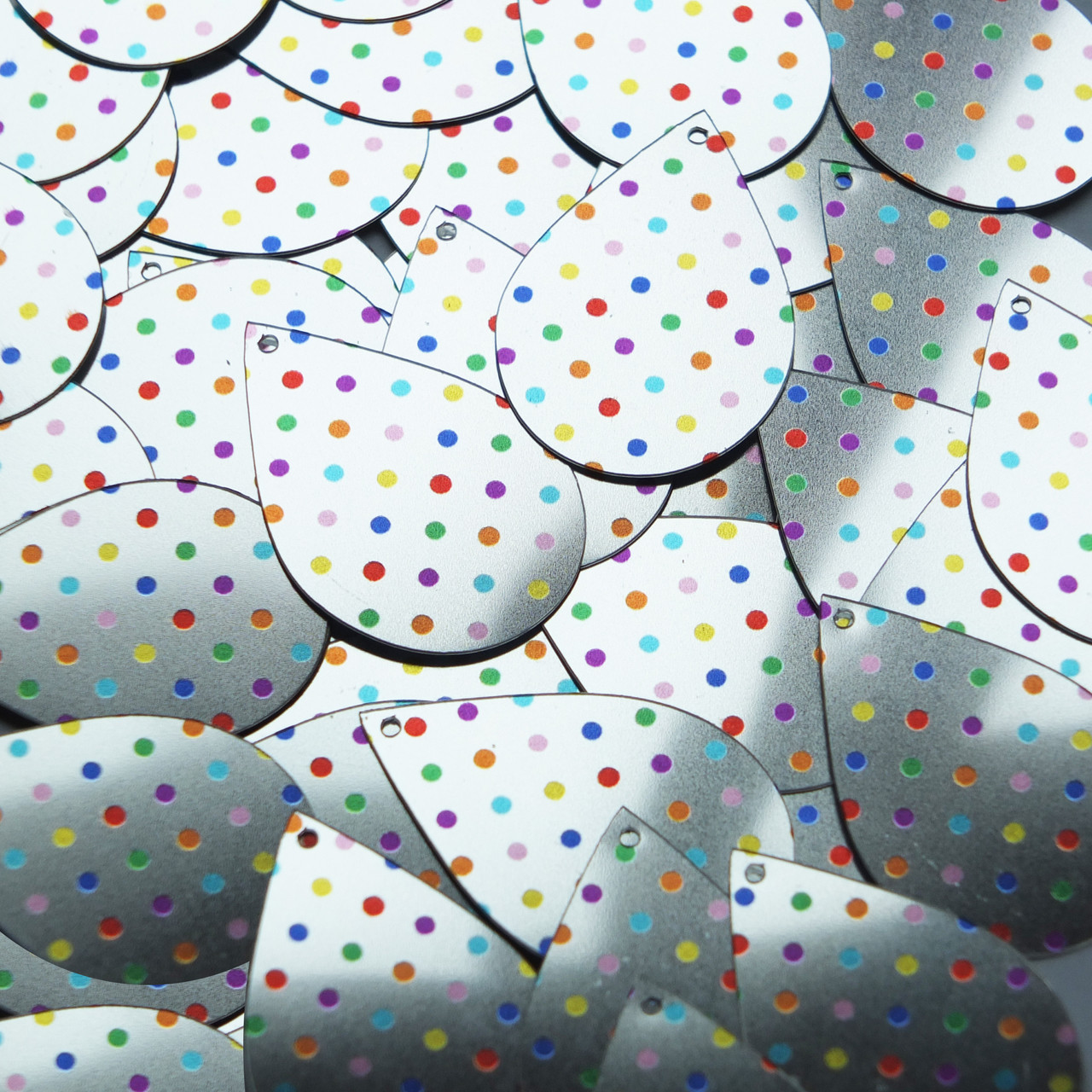 Teardrop Sequin 1.5" Multicolor Polka Dot on Silver Metallic