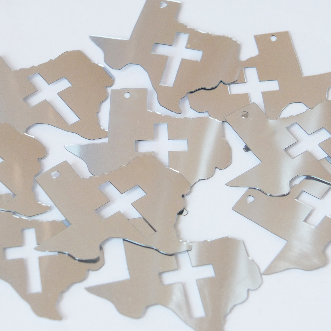 Texas Cross Cut Out Sequin 1.5" Silver Metallic