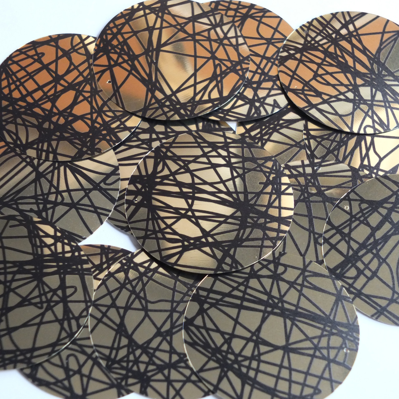 Round Sequin 2" Gold Black Scribble Metallic