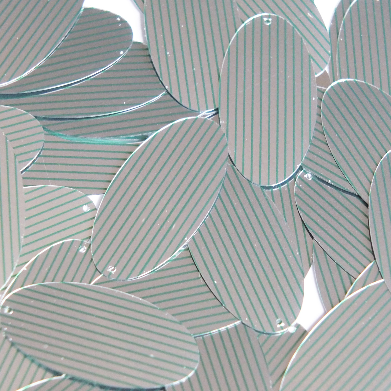 Oval Sequin 1.5" Green Silver Pinstripe Metallic