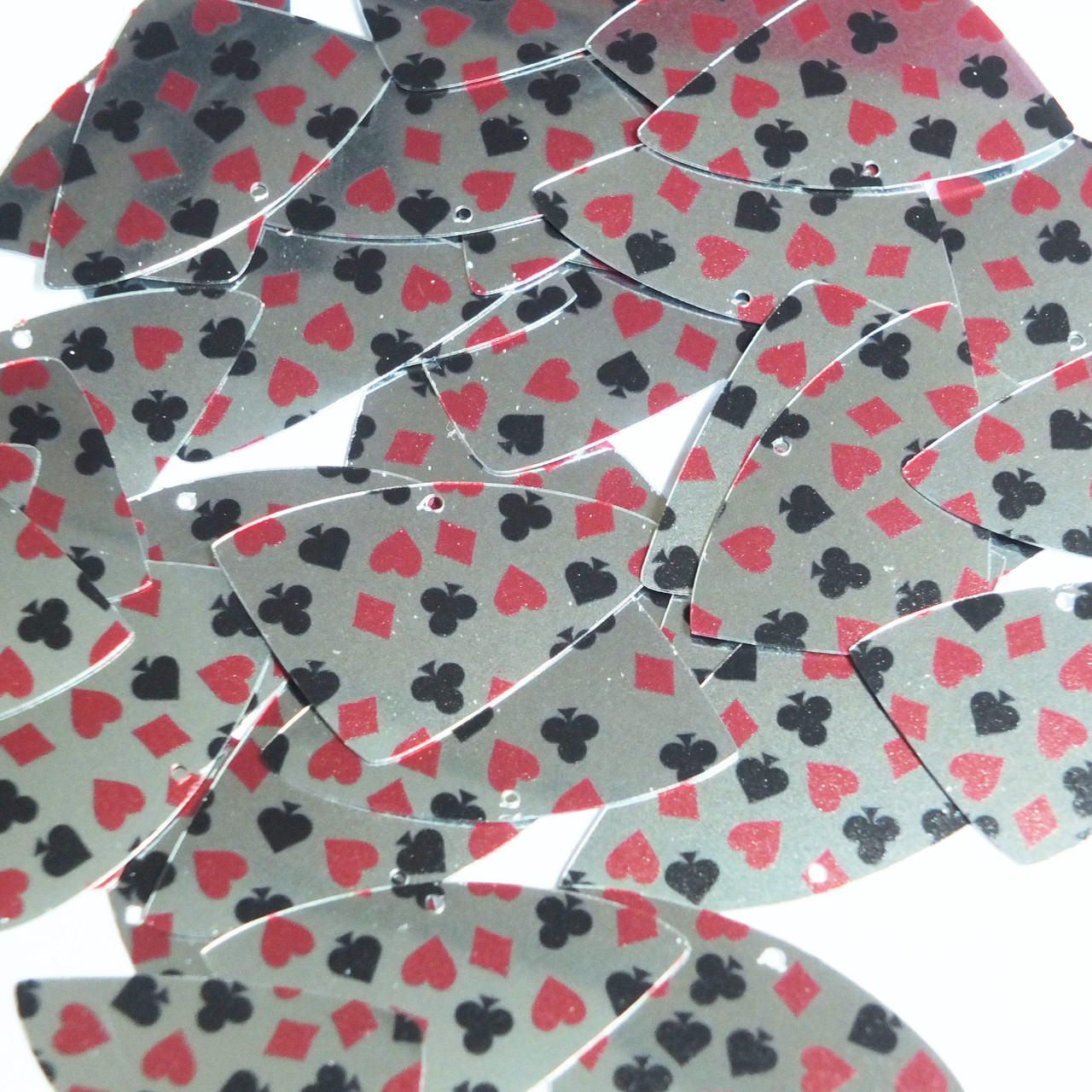Fishscale Fin Sequins 1.5" Playing Card Clubs Hearts Spades Diamonds Silver Metallic