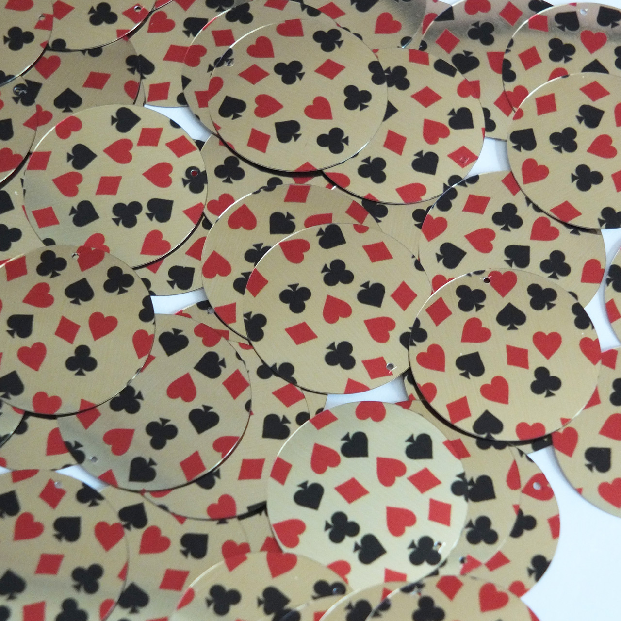 Round Sequins 30mm Playing Card Clubs Hearts Spades Diamonds Gold Metallic