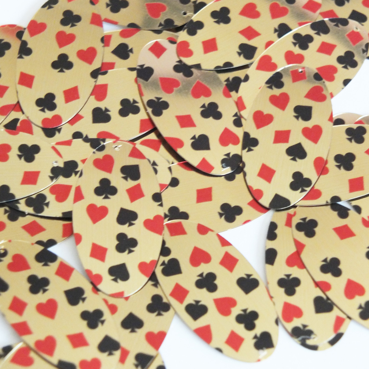 Oval Sequins 1.5" Playing Card Clubs Hearts Spades Diamonds Gold Metallic