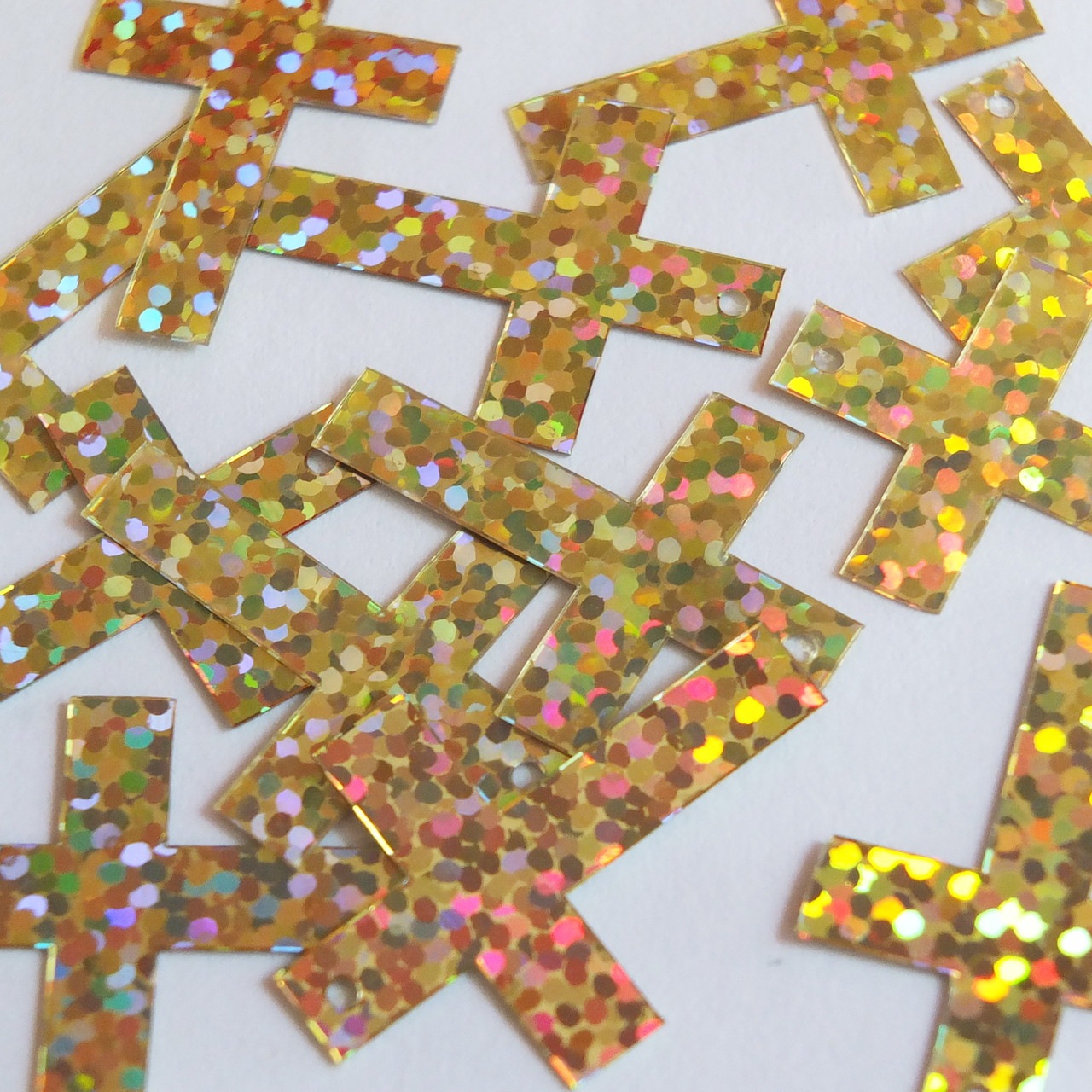 Simple Cross Sequins 1" Gold Hologram Glitter Sparkle Metallic