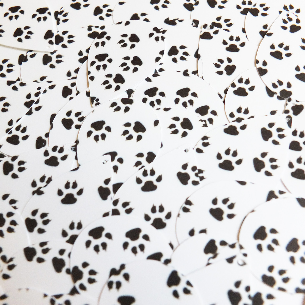 Teardrop Sequins 1.5" Black White Animal Paw Print  Opaque