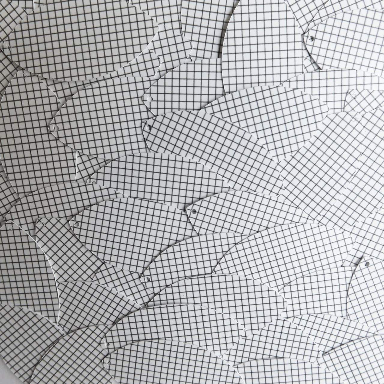 Navette Leaf Sequins 1.5" Black White Grid Check Squares Opaque