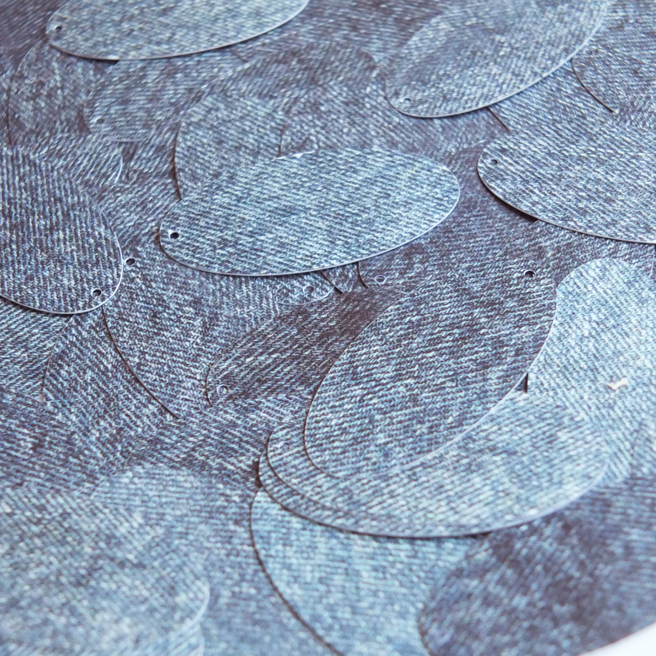 Oval Sequins 1.5" Denim Blue Jean Fabric Effect Opaque