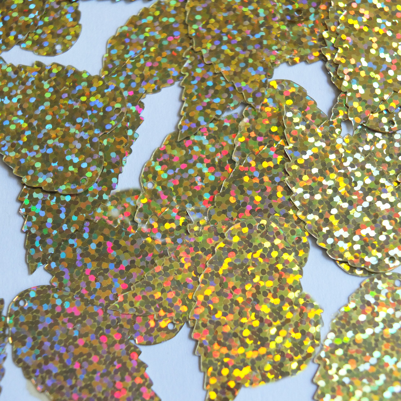 Feather Leaf Sequins 1.5" Gold Hologram Glitter Sparkle Metallic