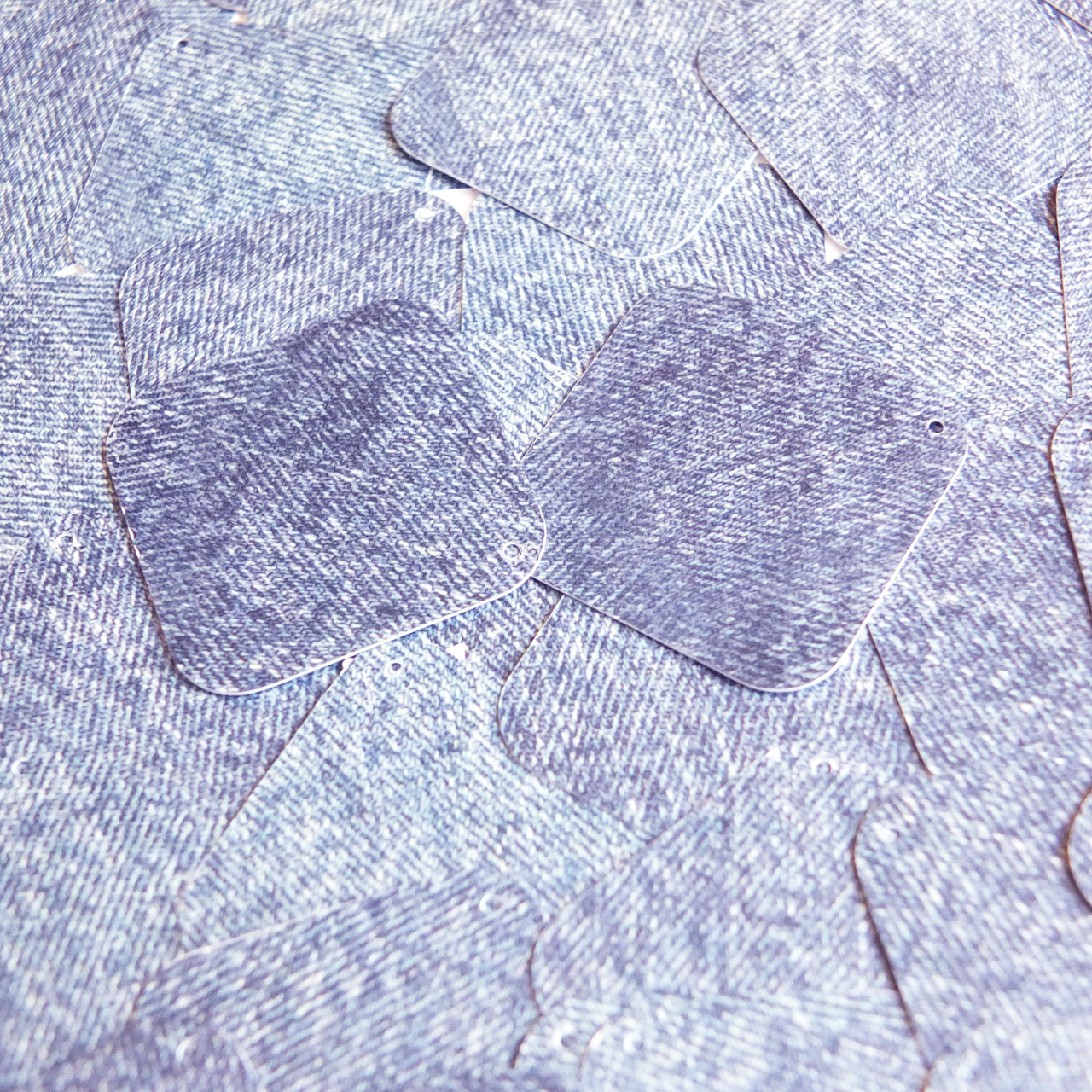 Square Diamond Sequins 1.5" Denim Blue Jean Fabric Effect Opaque