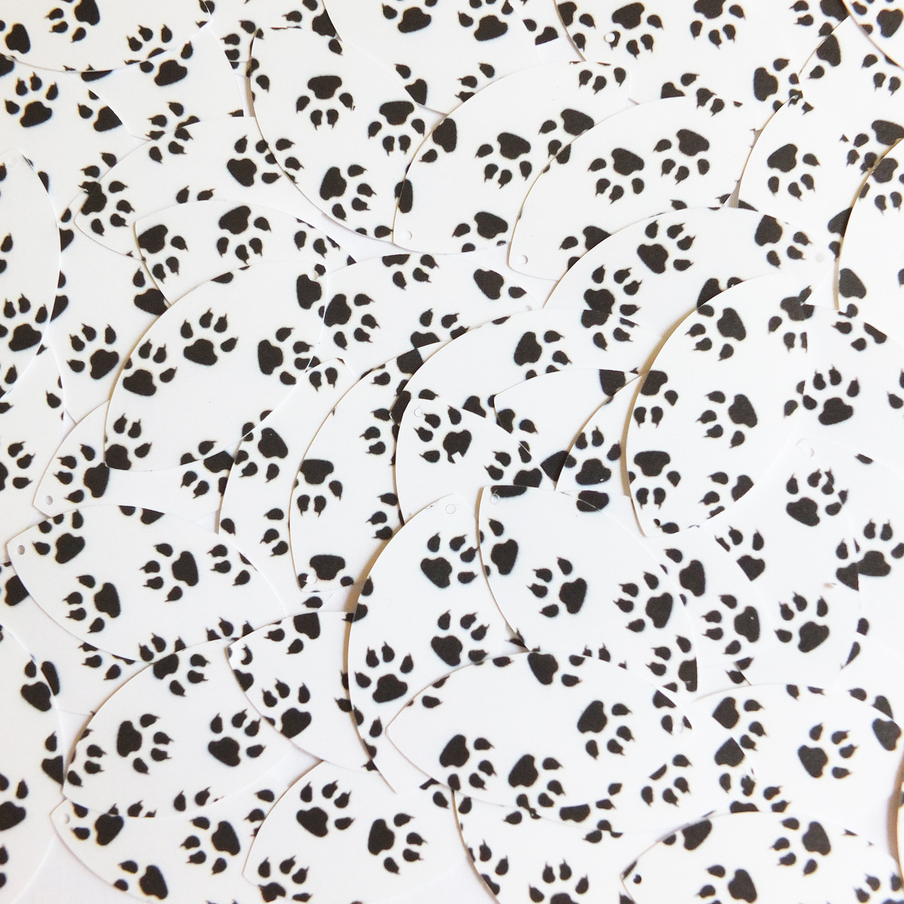 Navette Leaf Sequins 1.5" Black White Animal Paw Print  Opaque