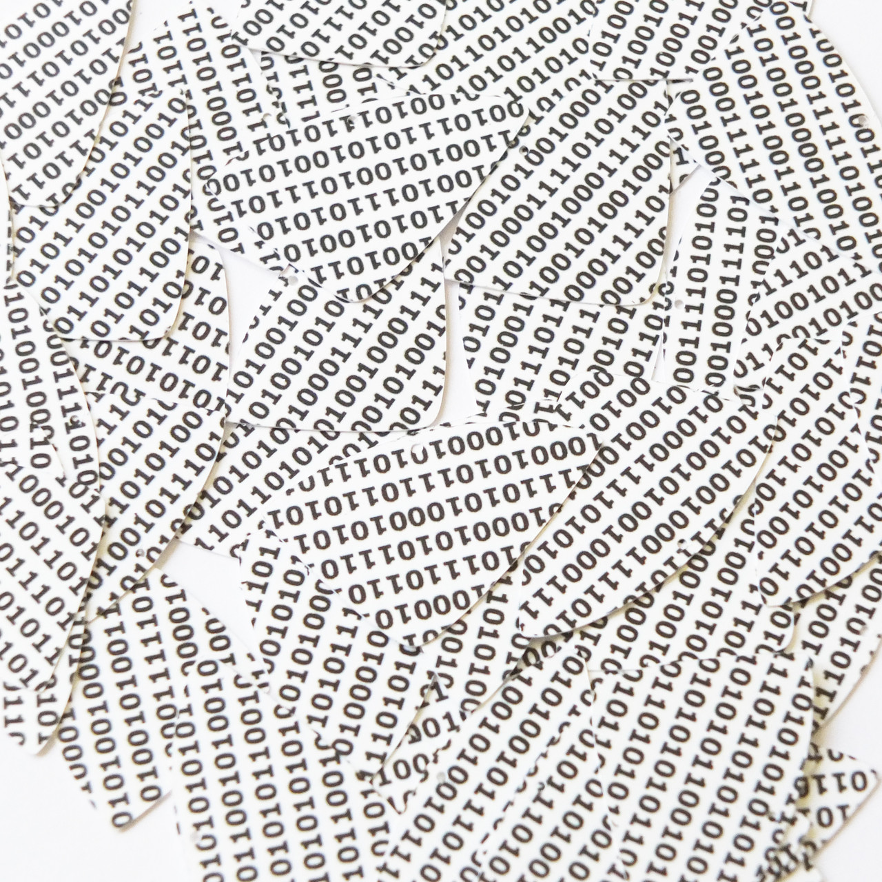 Fishscale Fin Sequins 1.5" Black White Binary Tech Code Print Out Opaque