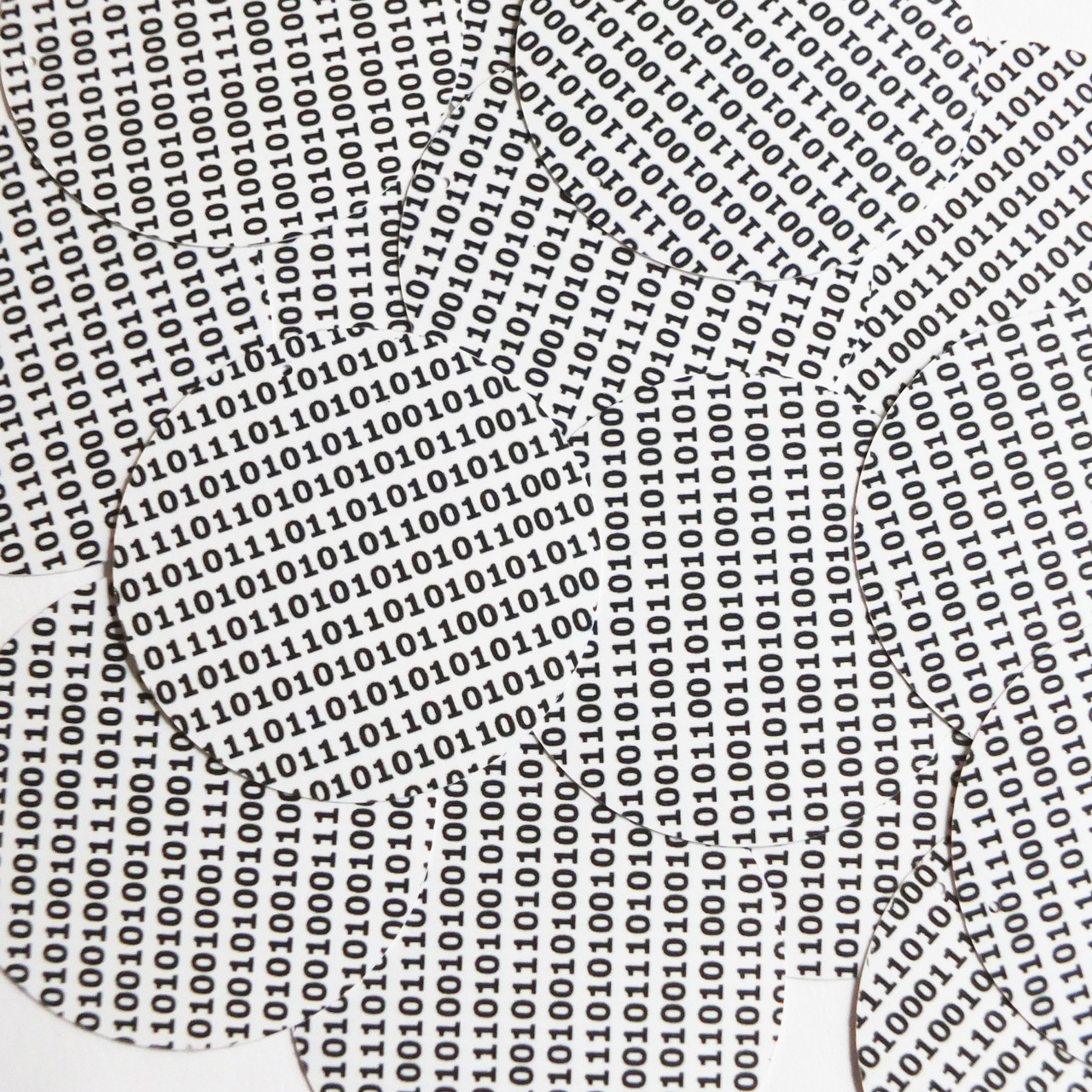 Round Sequins 2" Black White Binary Tech Code Print Out Opaque