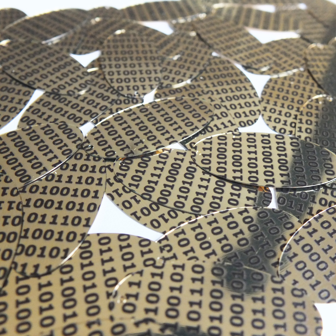 Oval Sequins 1.5" Black Gold Binary Tech Code Print Out Metallic