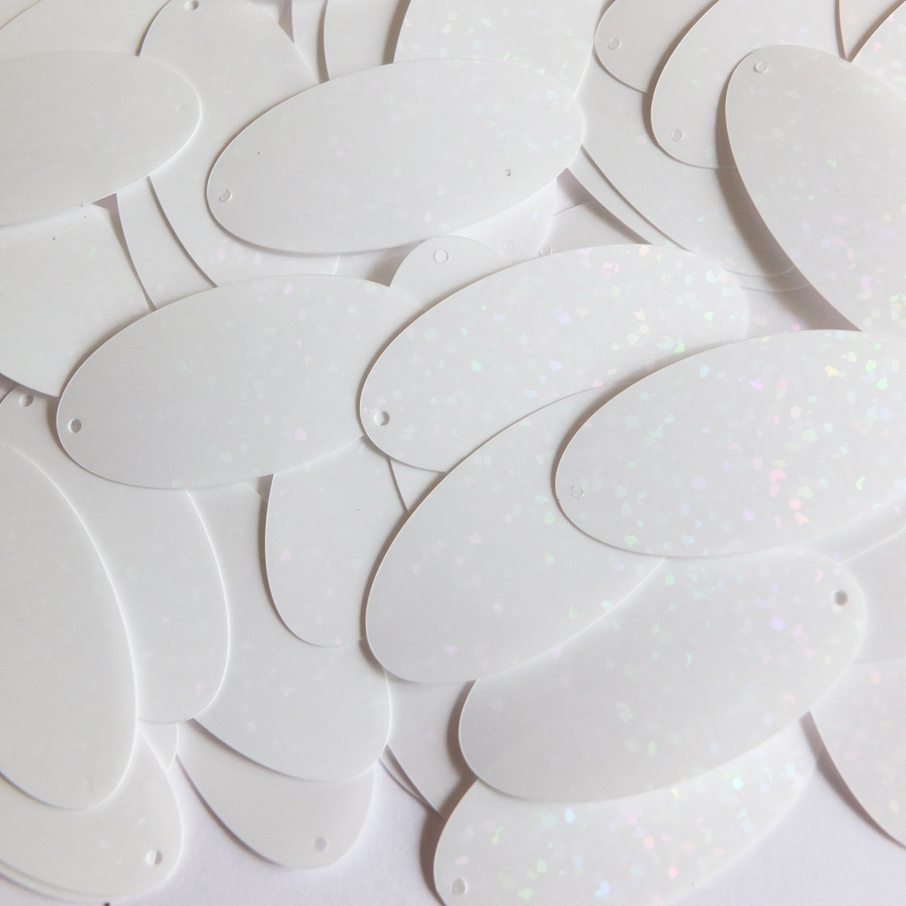 Oval sequins 1.5" White Crystal Hologram Glitter Sparkle