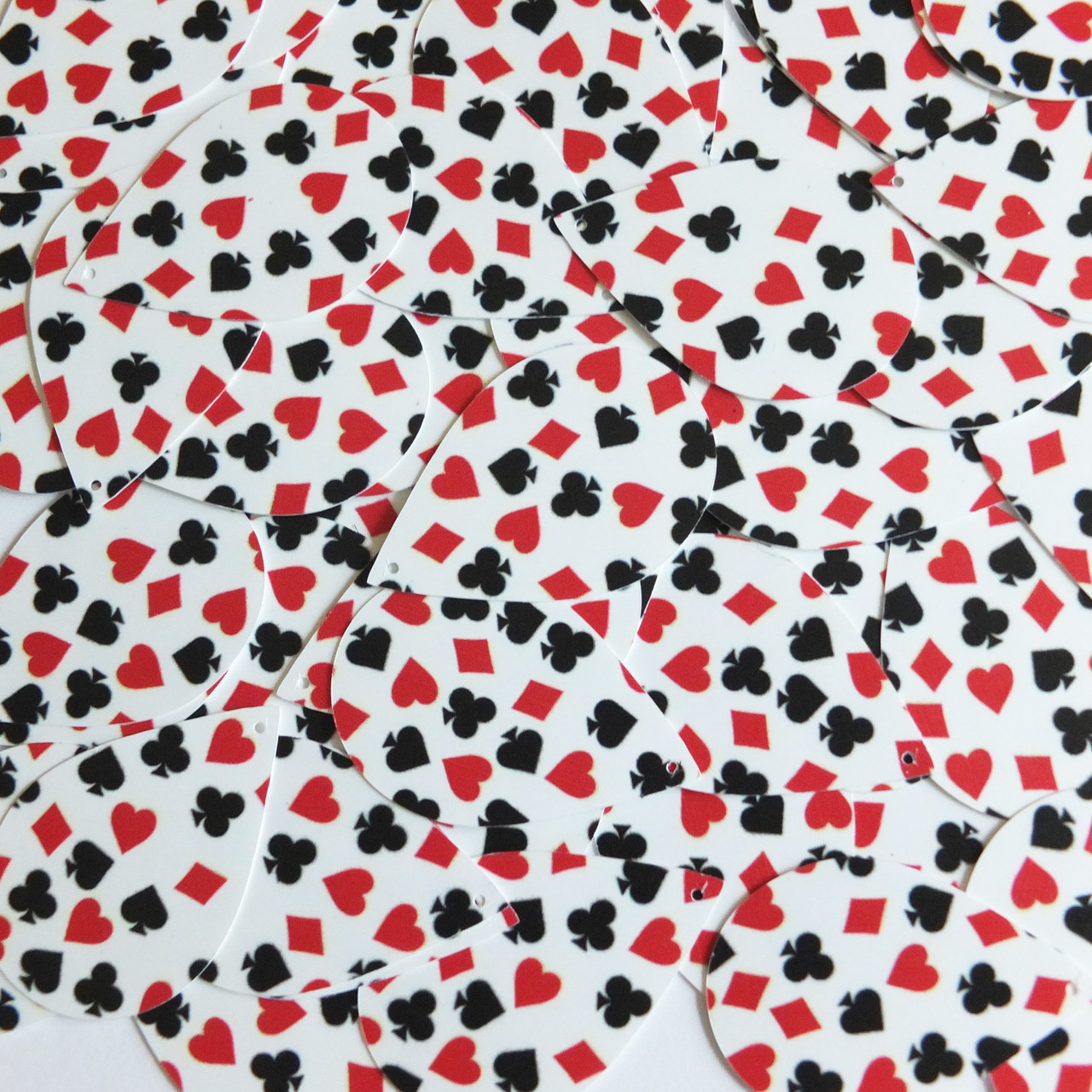 Teardrop sequins 1.5" Playing Card Clubs Hearts Spades Diamonds White  Opaque