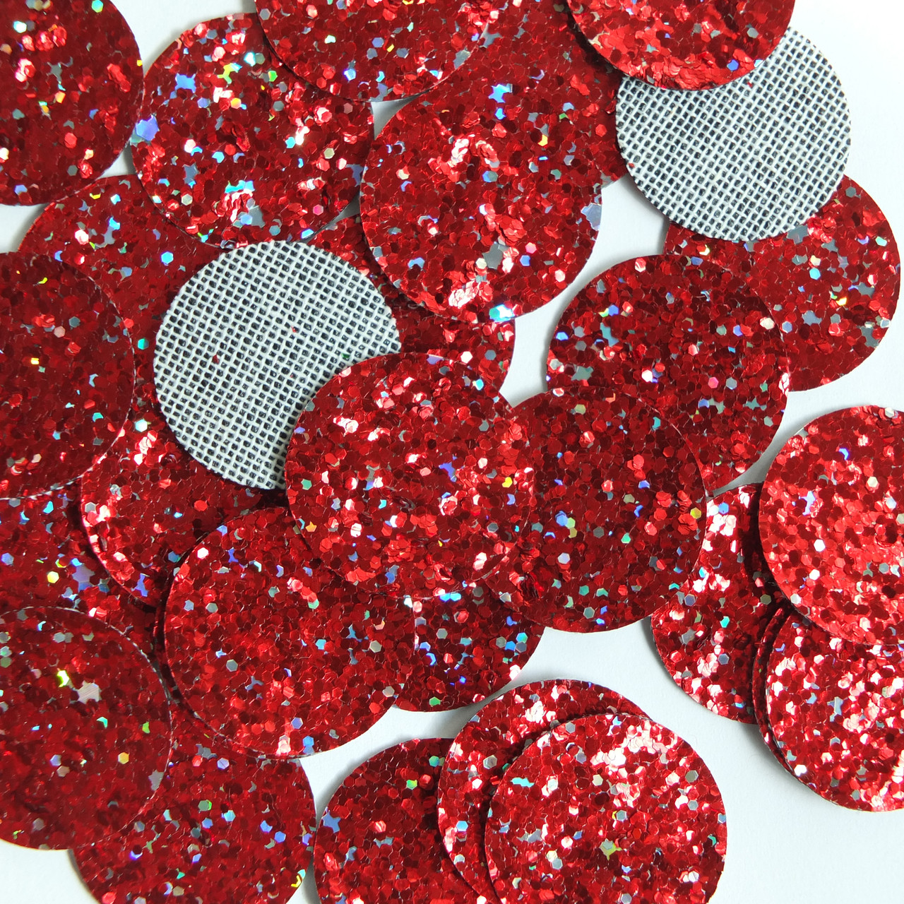 Round Disc Red  Glitter Fabric Super Sparkle