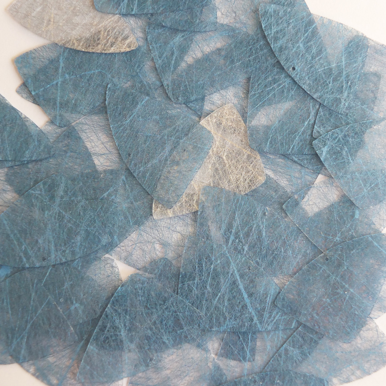 Fishscale Fin Sequin 1.5" Sky Blue Silky Fiber Strand Fabric