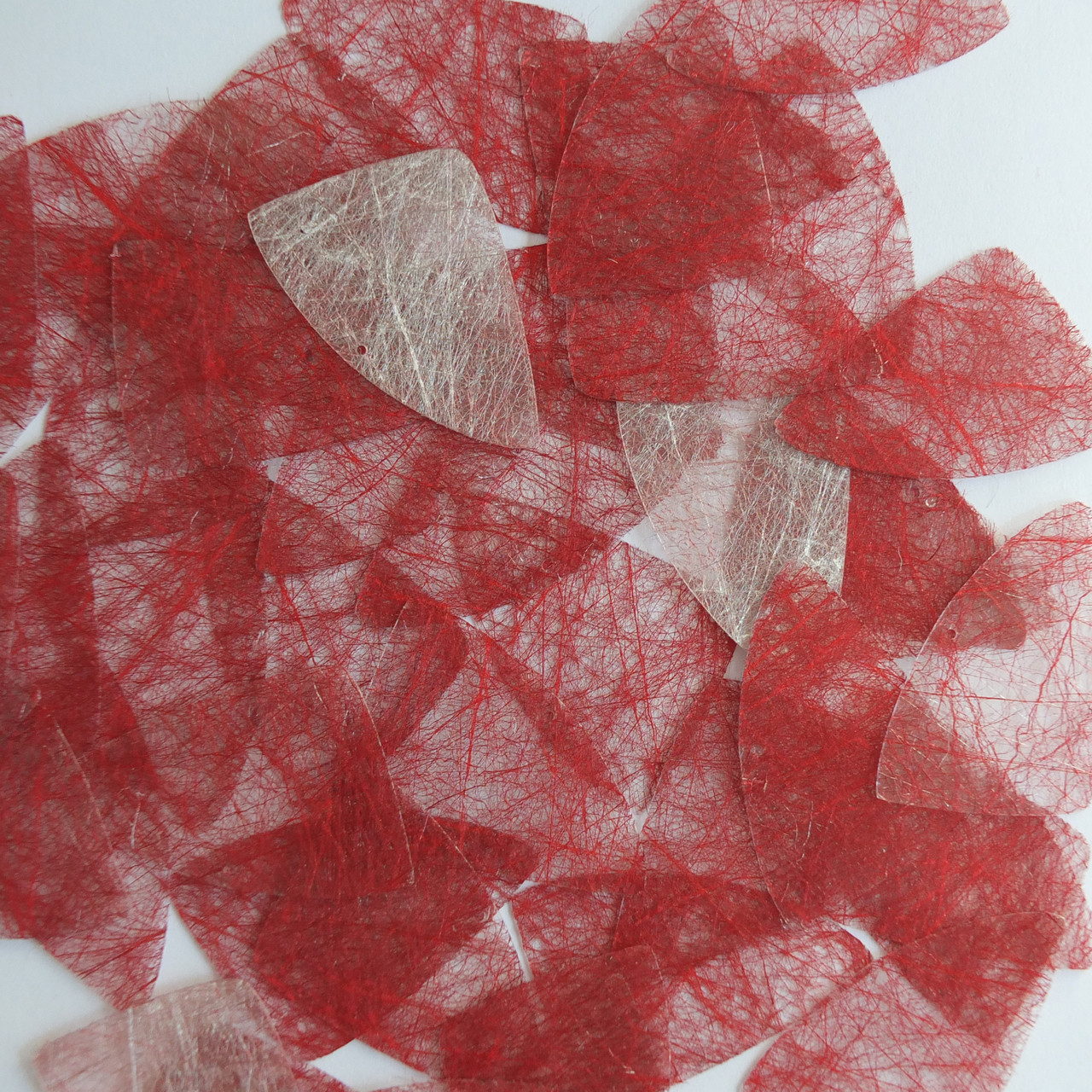 Fishscale Fin Sequin 1.5" Red Silky Fiber Strand Fabric