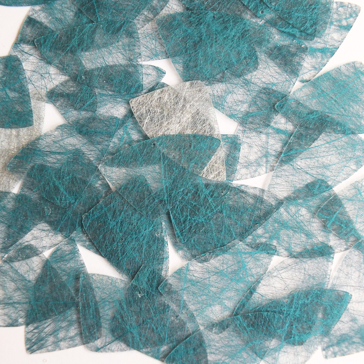 Fishscale Fin Sequin 1.5" Deep Teal Blue Green Silky Fiber Strand Fabric