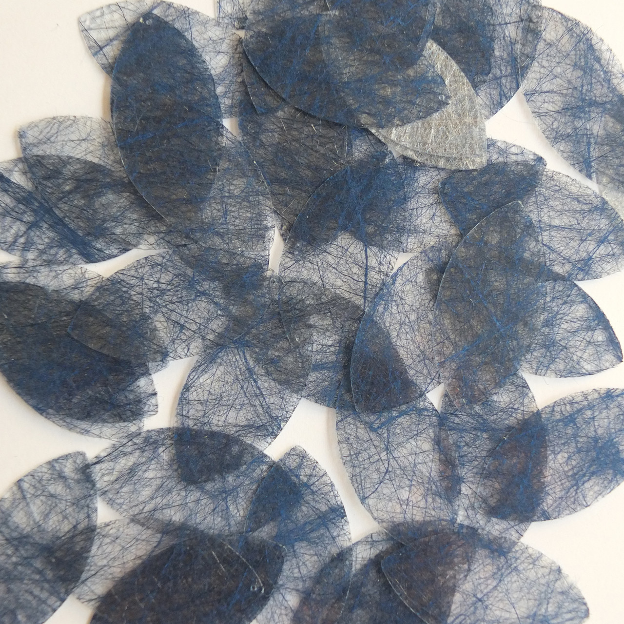 Navette Leaf Sequin 1.5" Navy Blue Silky Fiber Strand Fabric