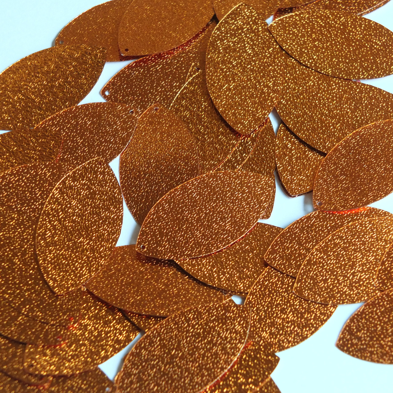 Navette Leaf Sequin 1.5" Copper Orange Metallic Embossed Texture