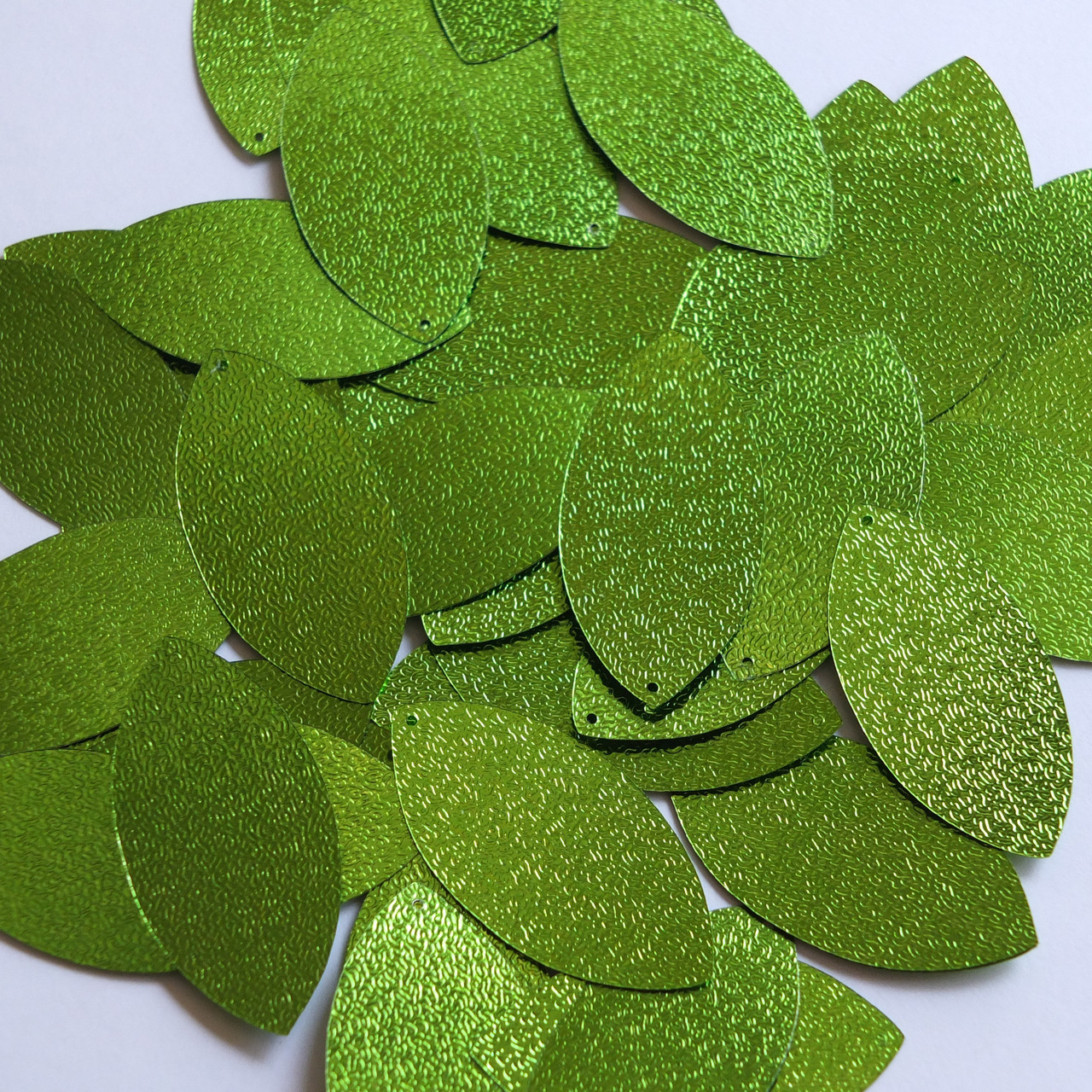 Navette Leaf Sequin 1.5" Lime Green Metallic Embossed Texture