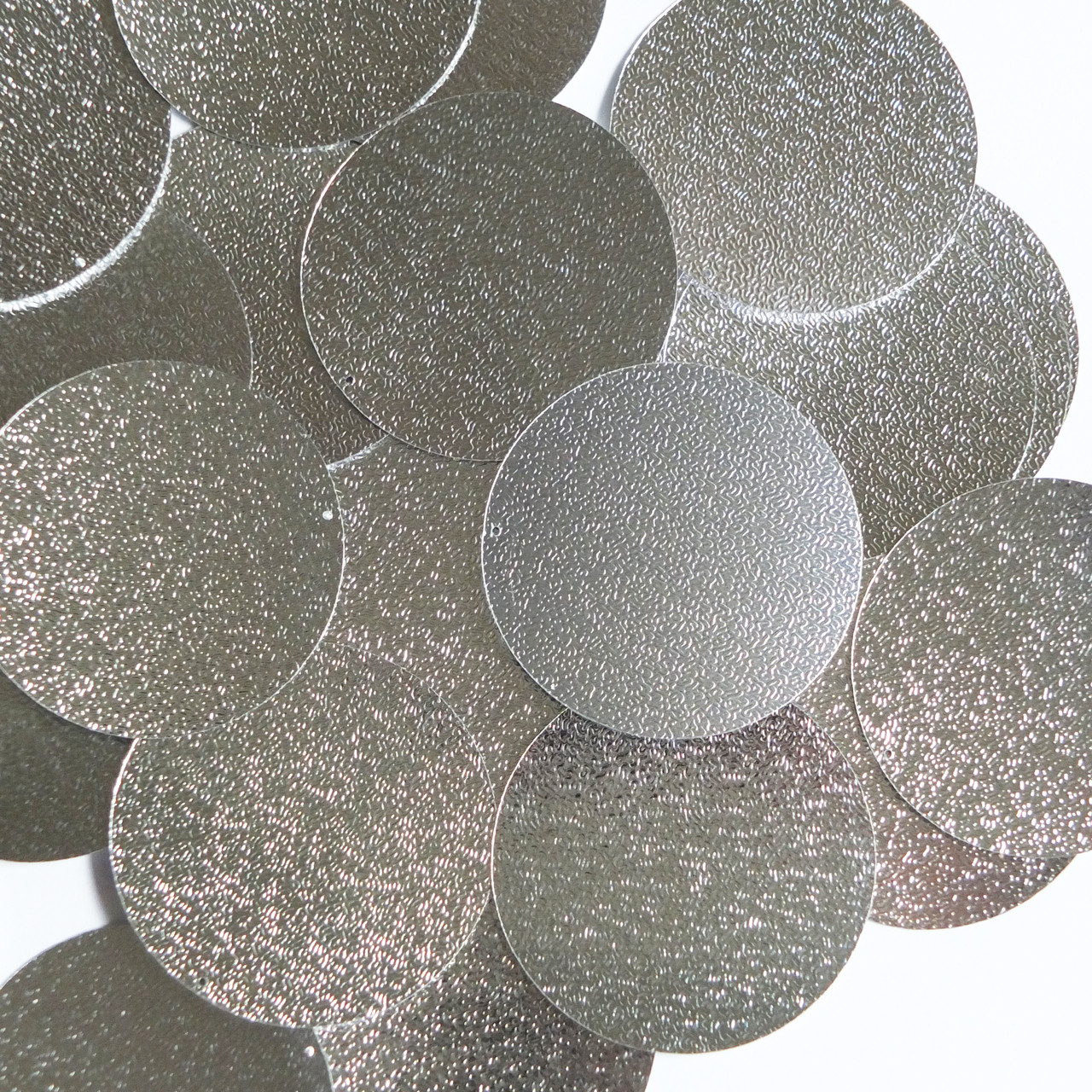 Round Sequin 40mm Silver Metallic Embossed Texture