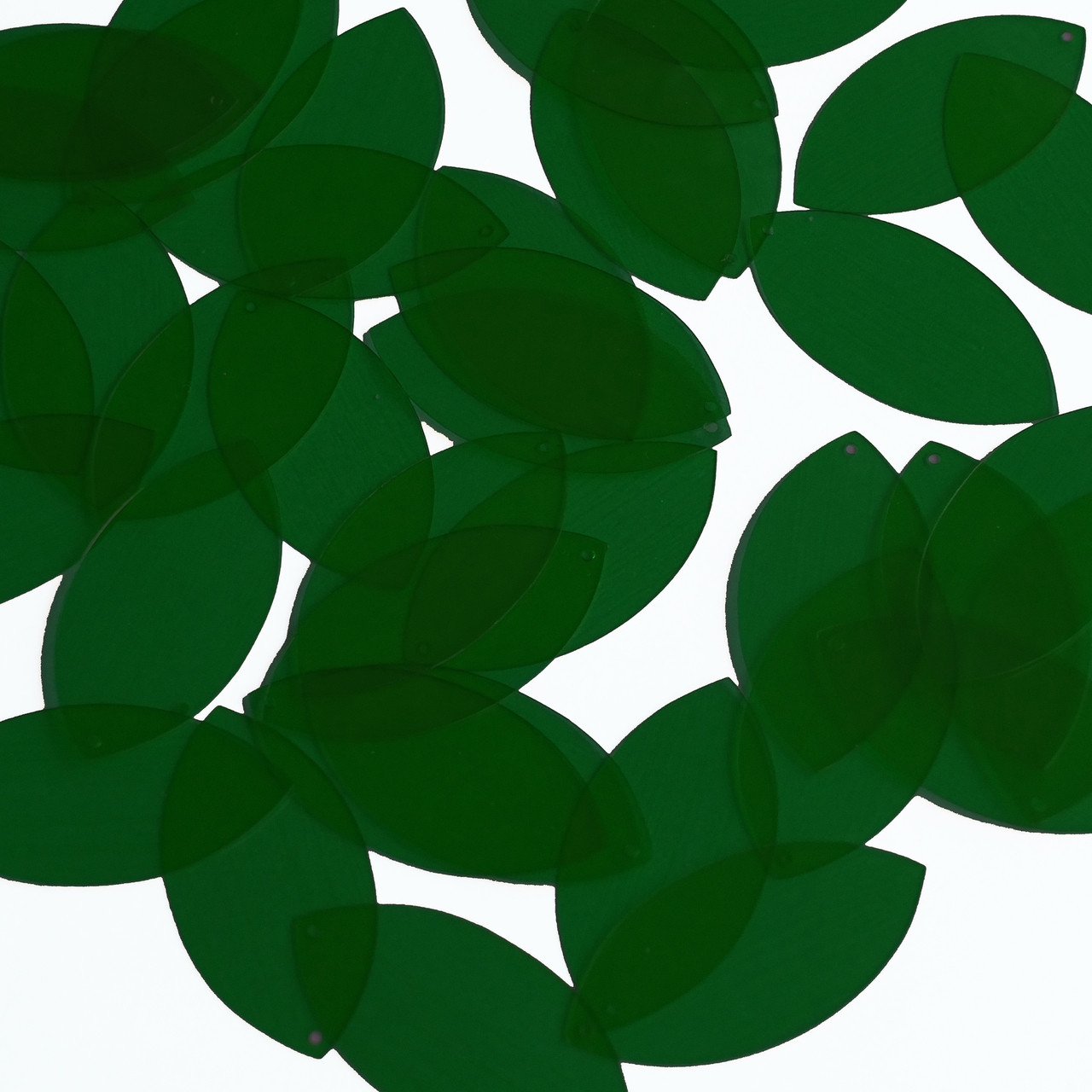 Navette Leaf Sequin 1.5" Deep Dark Green Transparent Glossy See-Thru