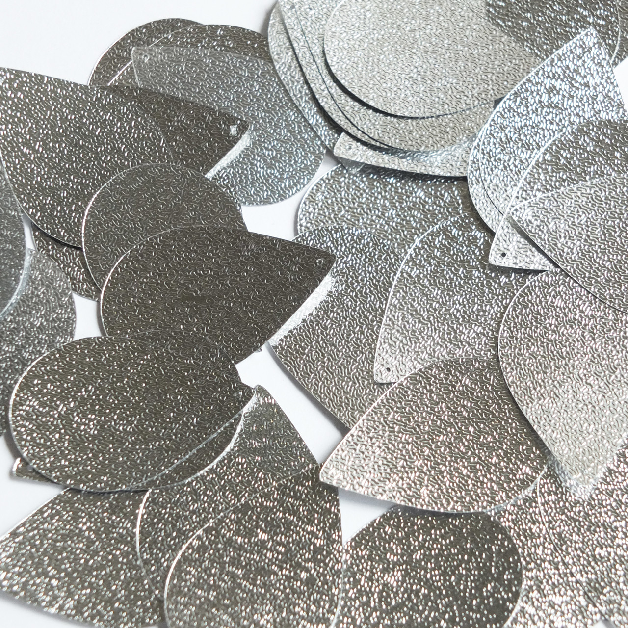 Teardrop Sequin 1.5" Silver Metallic Embossed Texture