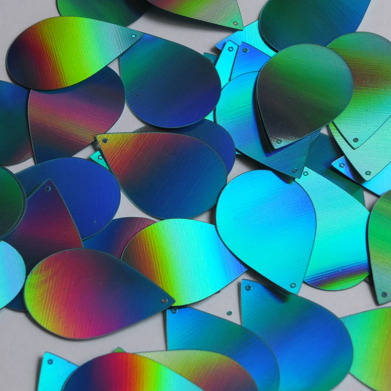 Teardrop Sequin 1.5" Aqua Blue Lazersheen Reflective Metallic