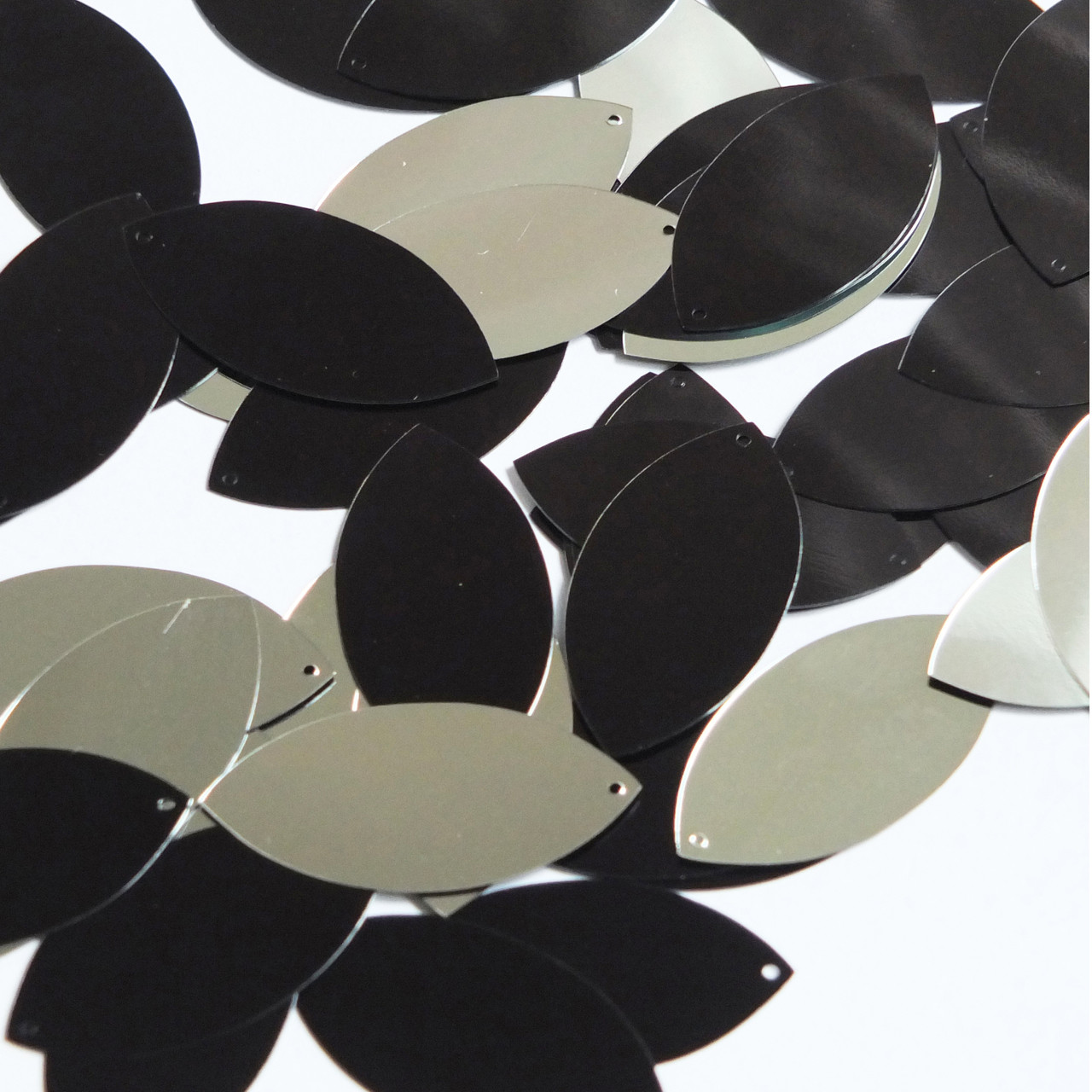 Navette Leaf Sequin 1.5" Black Silver Metallic Duo Two Sided