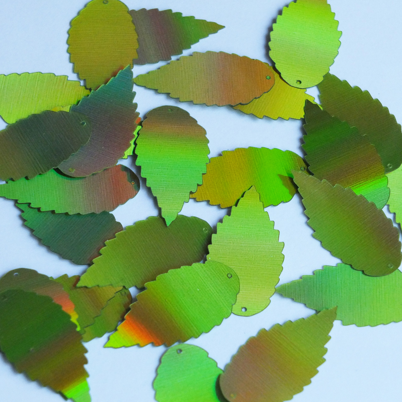 Feather Leaf Sequin 1.5" Lime Green Lazersheen Reflective Metallic