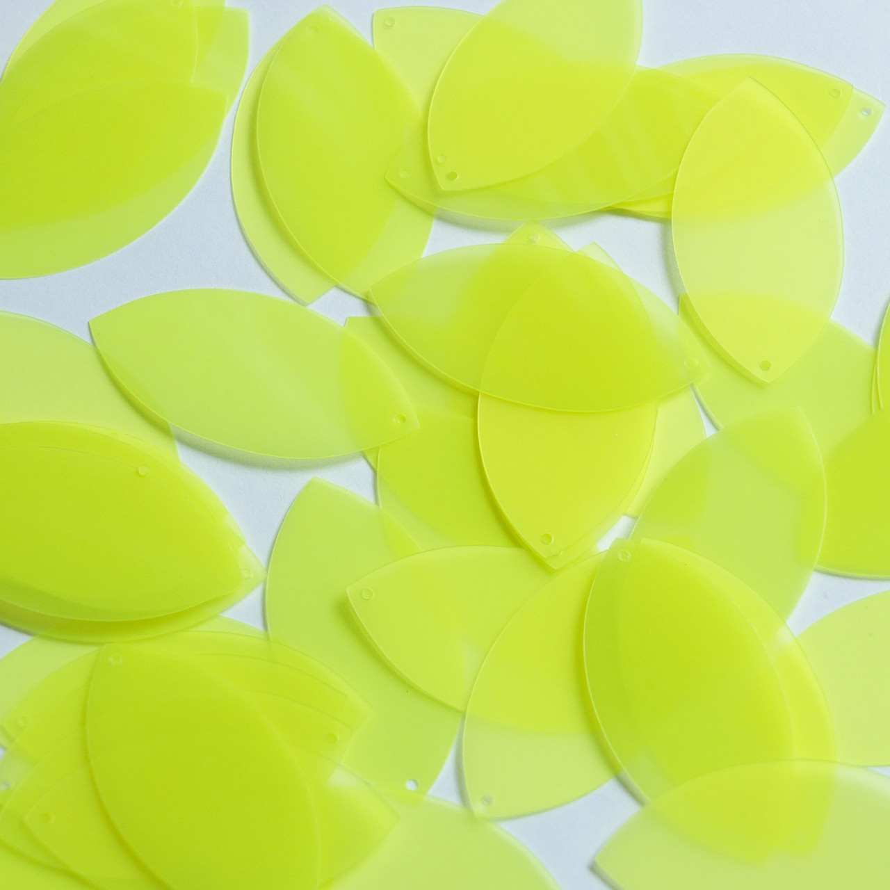 Navette Leaf Sequin 1.5" Fluorescent Yellow Transparent Glossy and Matte Duo Two Sided