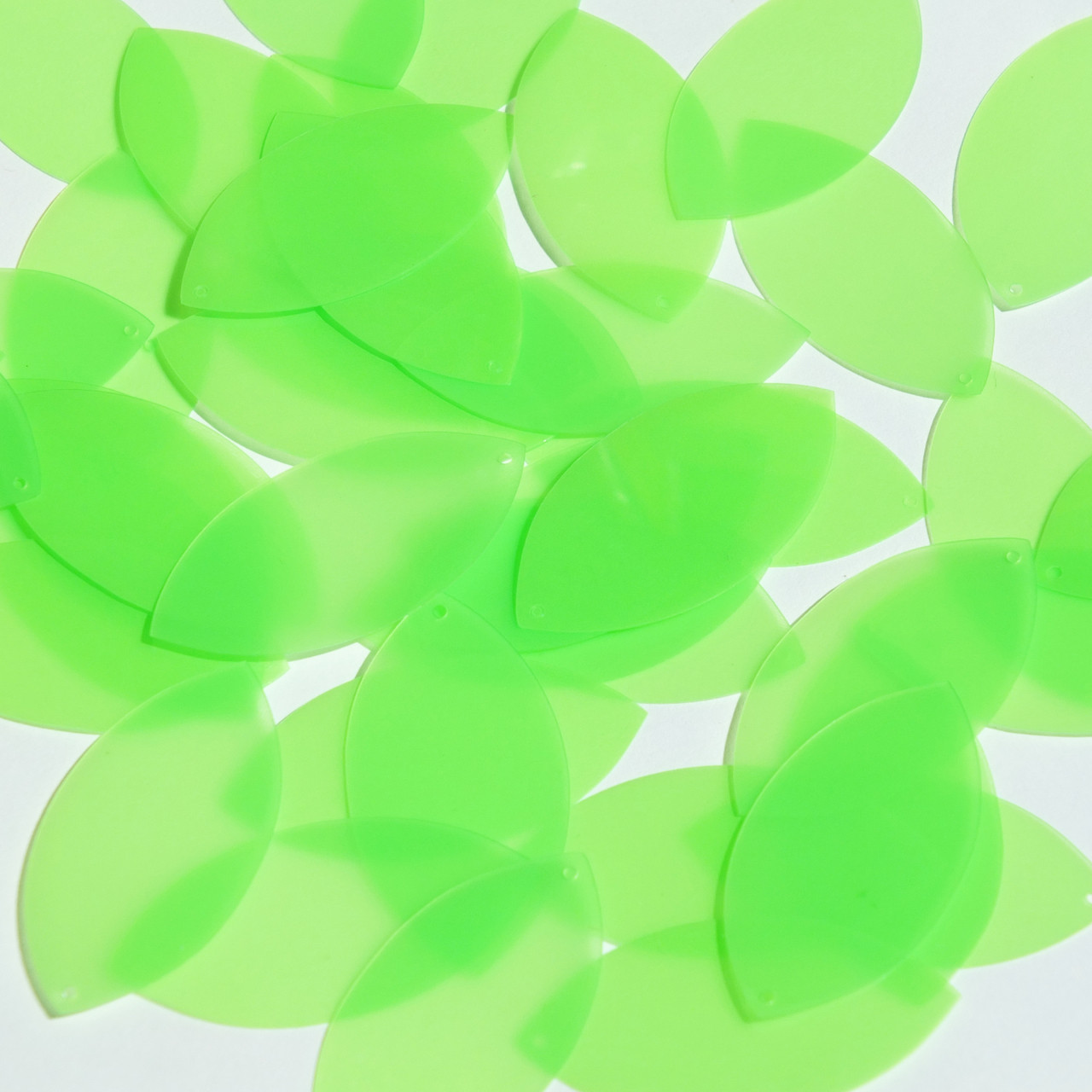 Navette Leaf Sequin 1.5" Green Neon Fluorescent Transparent Glossy and Matte Duo Two Sided