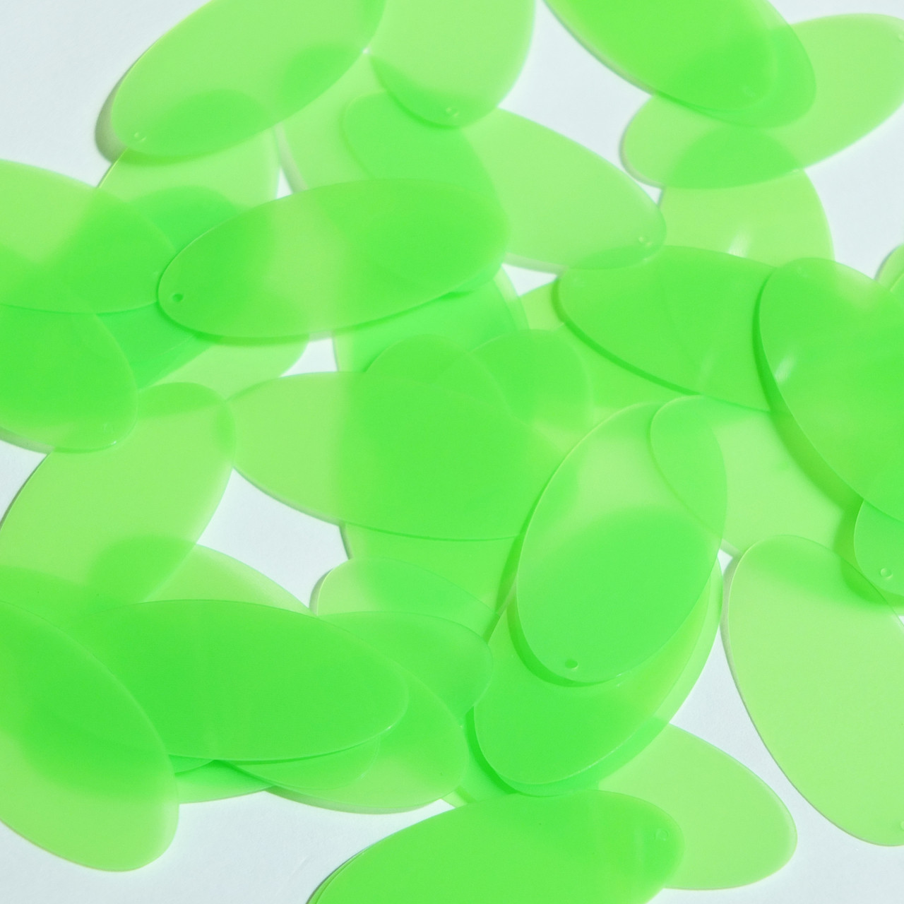 Oval Sequin 1.5" Green Neon Fluorescent Transparent Glossy and Matte Duo Two Sided
