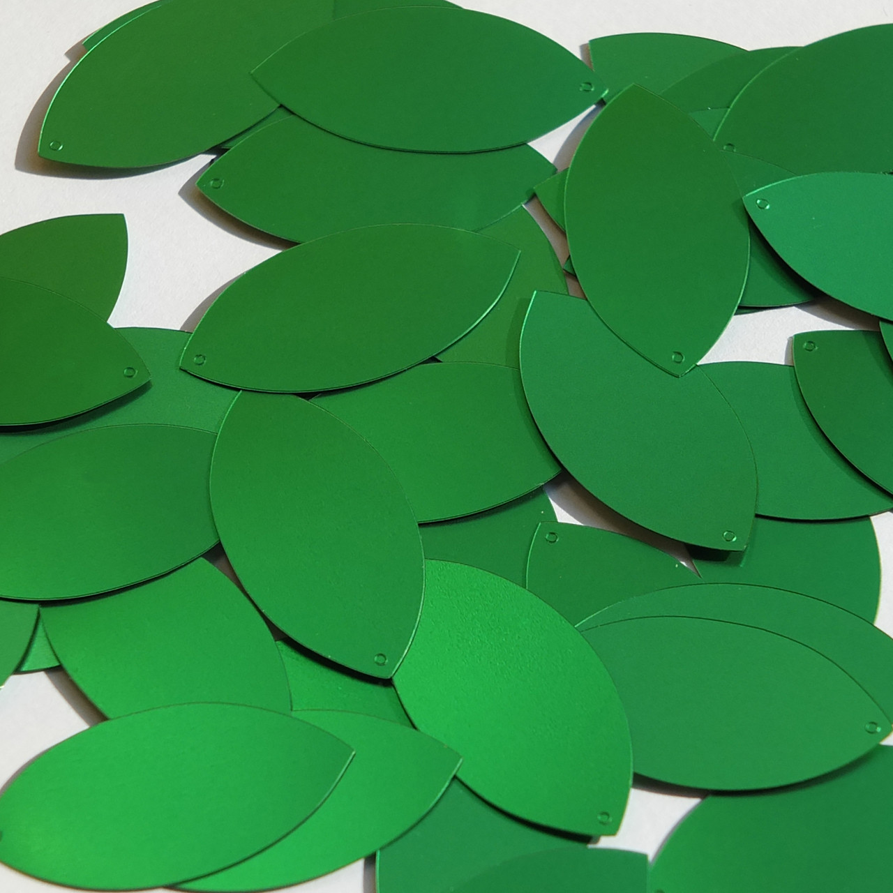 Navette Leaf Sequin 1.5" Green Matte Satin Metallic