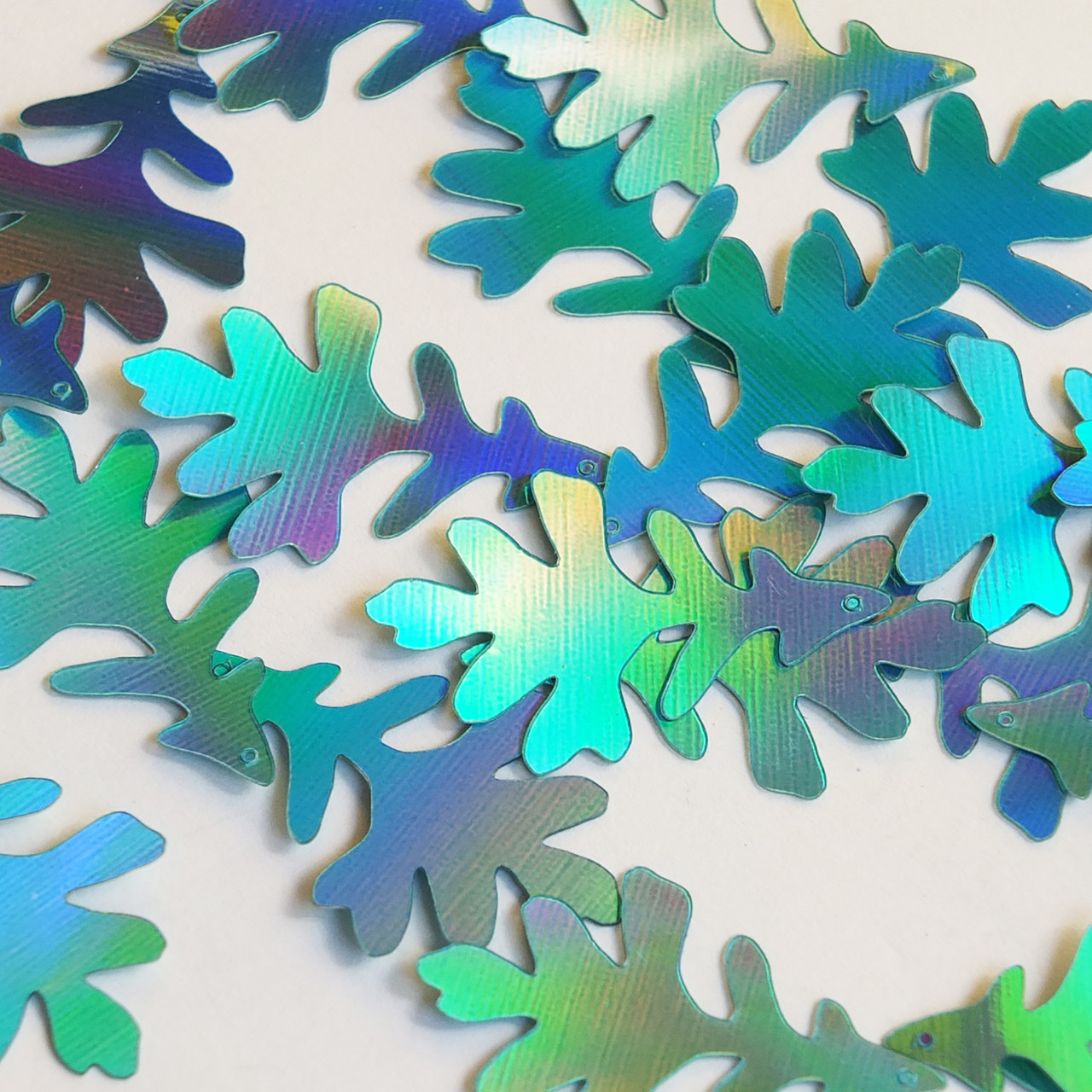 Oak Leaf Sequin 1.5" Aqua Blue Lazersheen Reflective Metallic