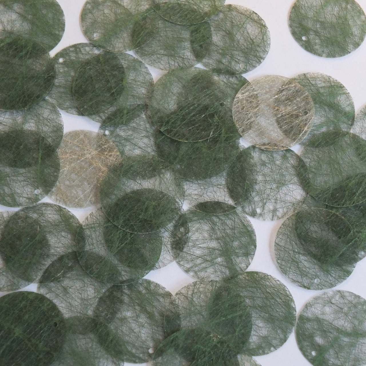 Round Sequin 24mm Green Silky Fiber Strand Fabric