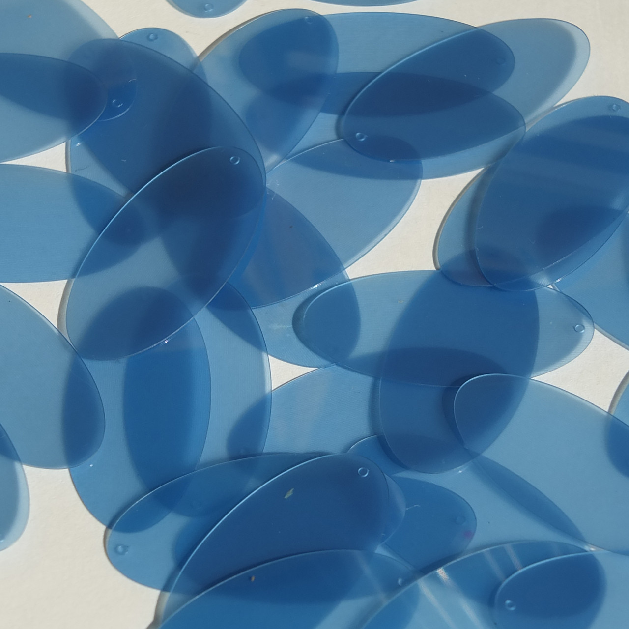 Oval Sequin 1.5" Blue Cornflower Transparent Glossy and Matte Duo Two Sided