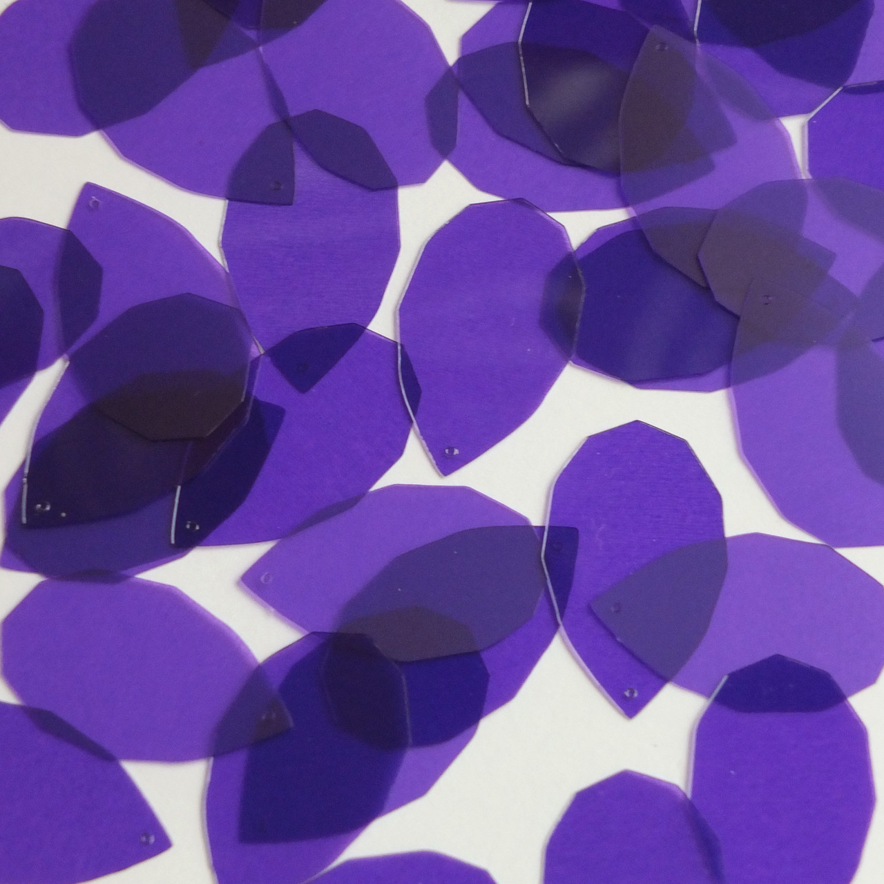 Facet Gem Teardrop Sequin 1.25" Purple Transparent Glossy and Matte Duo Two Sided