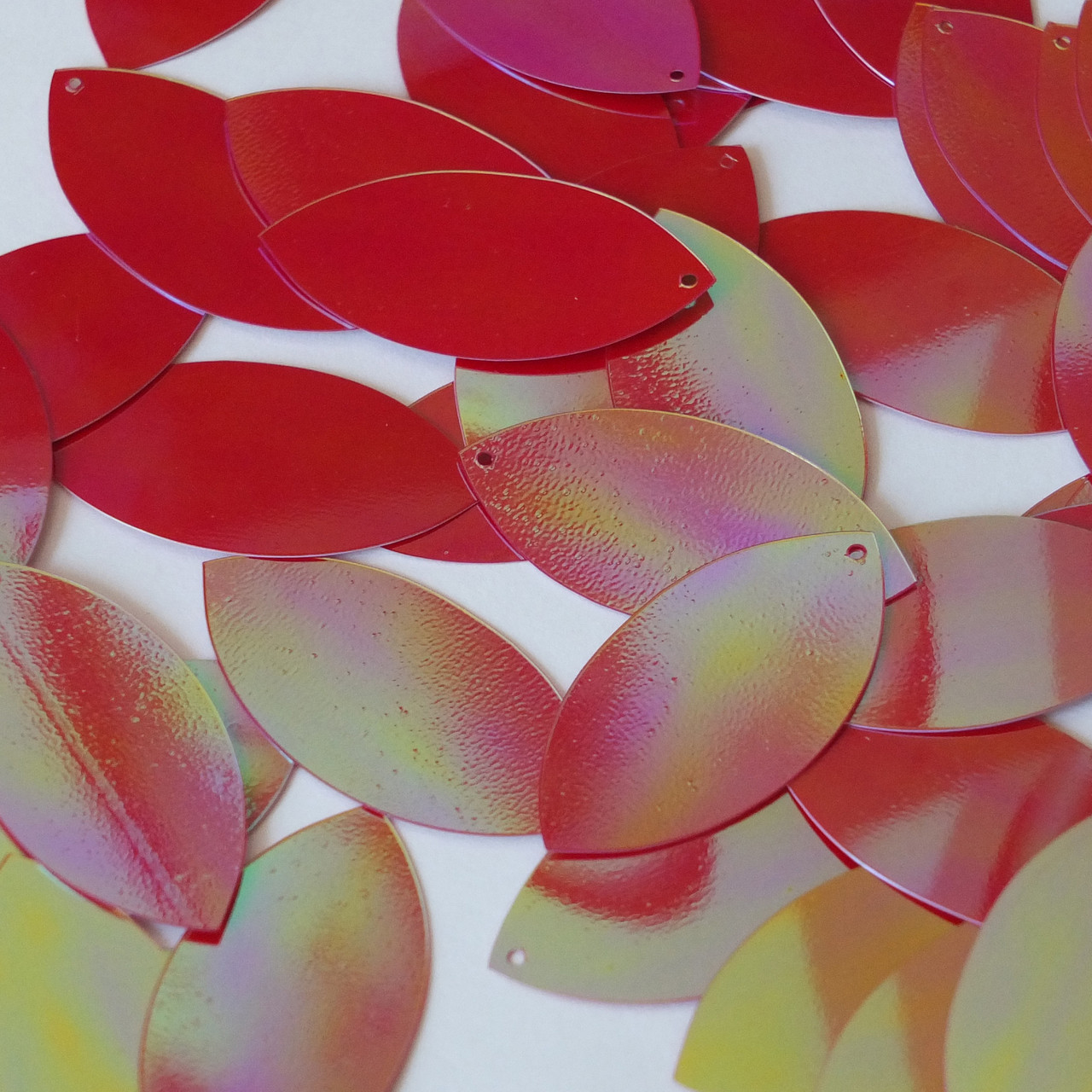 Navette Leaf Sequin 1.5" Crimson Red Opaque Rainbow Iris Luster