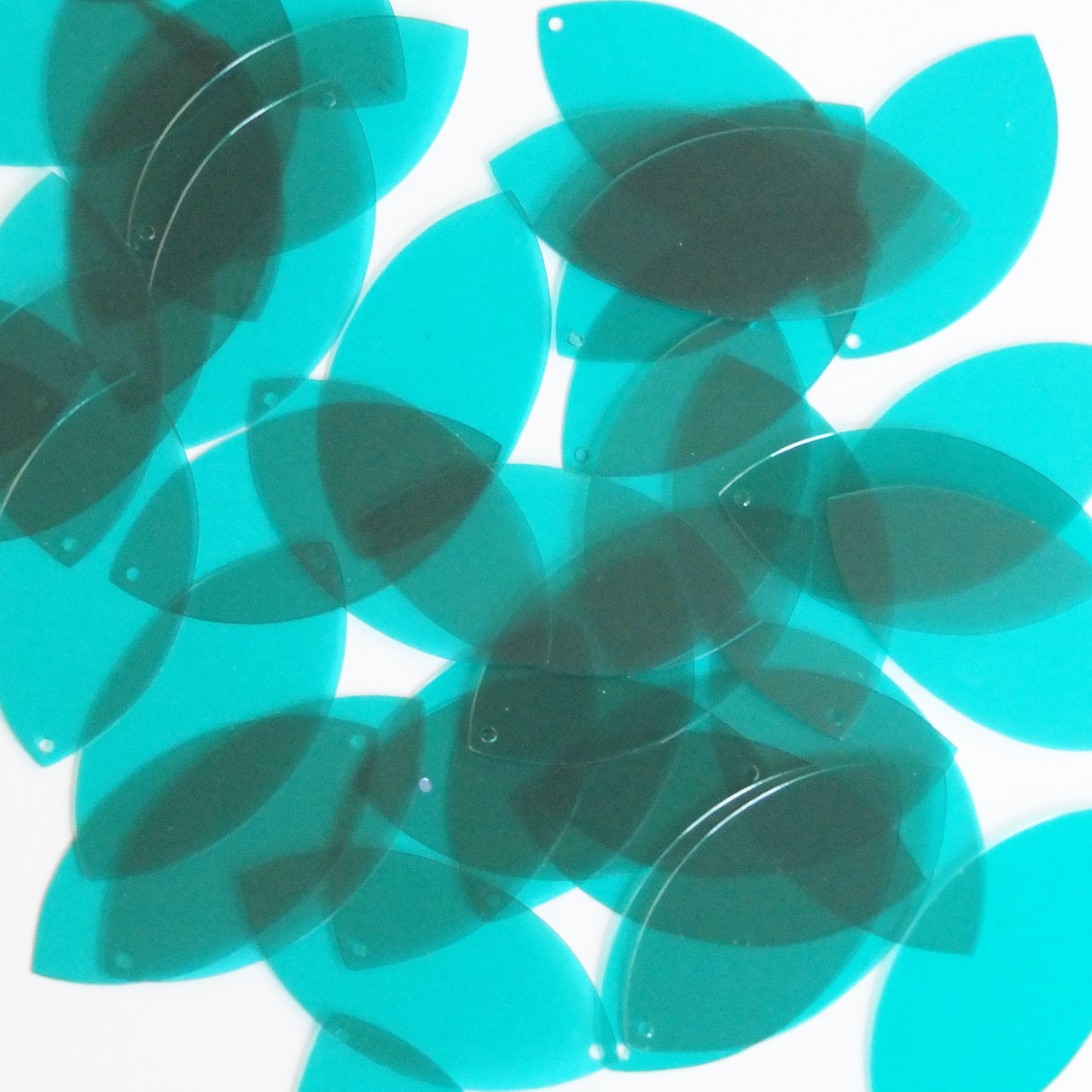 Navette Leaf Sequin 1.5" Teal Transparent Glossy and Matte Duo Two Sided