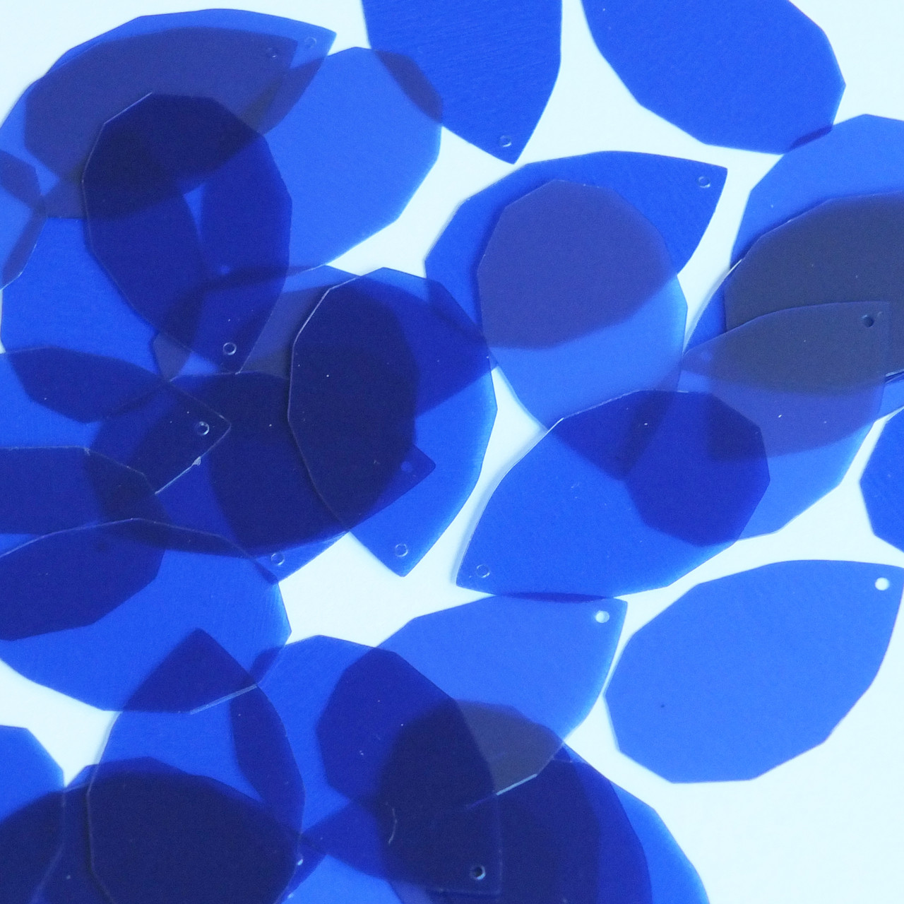 Facet Gem Teardrop Sequin 1.25" Cobalt Blue Transparent Glossy and Matte Duo Two Sided