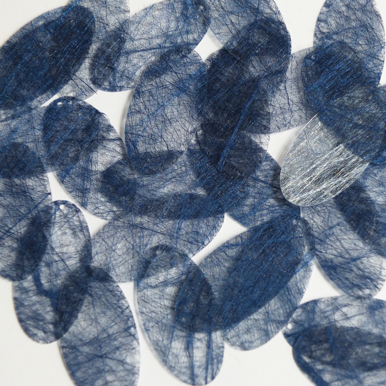 Oval Sequin 1.5" Navy Blue Silky Fiber Strand Fabric