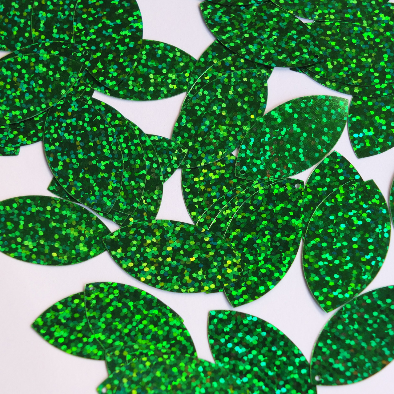 Navette Leaf Sequin 1.5" Green Hologram Glitter Sparkle Metallic