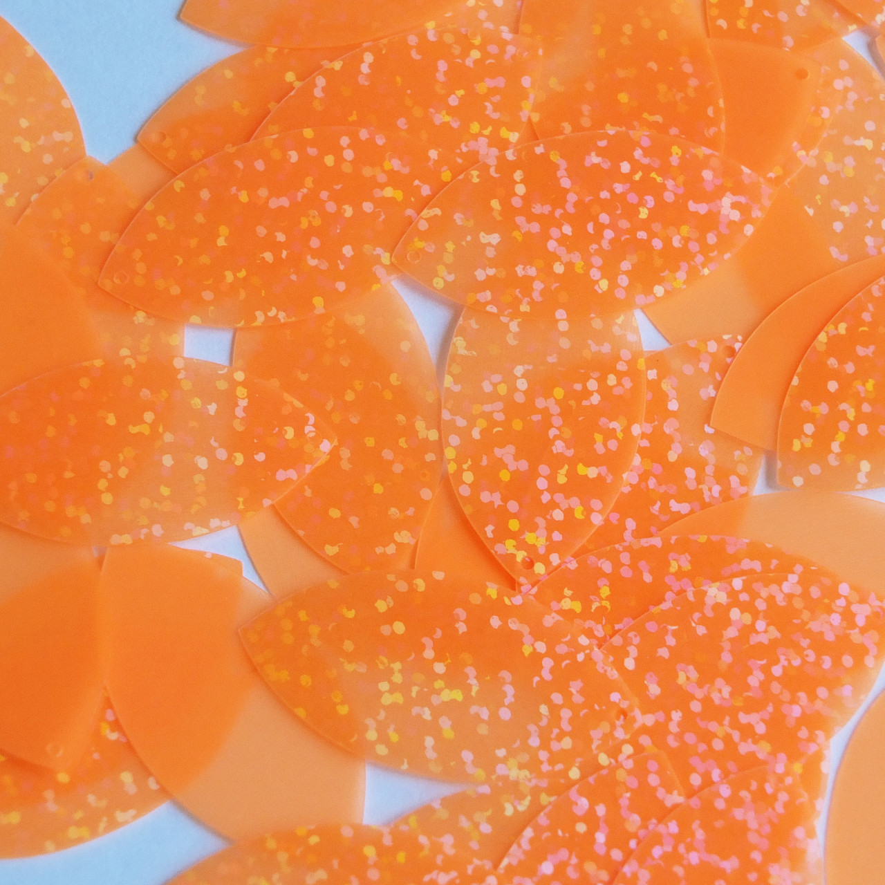 Navette Leaf Sequin 1.5" Orange Tangerine Fluorescent Transparent Hologram Glitter Sparkle